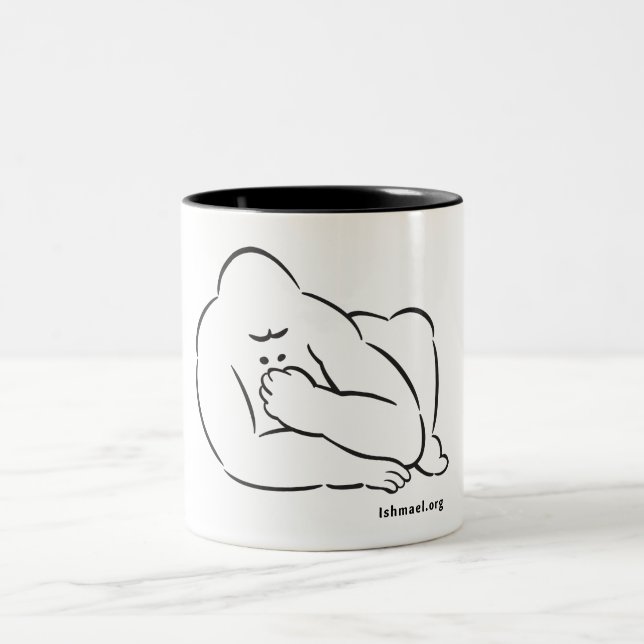 Line drawing of Ishmael on coffee cup. Two-Tone Coffee Mug (Center)