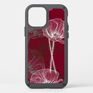 Line Drawing of Poppies on Dark Red Speck iPhone C 12 Case