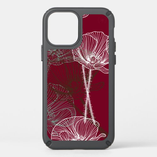 Line Drawing of Poppies on Dark Red Speck iPhone C Speck iPhone 12 Case