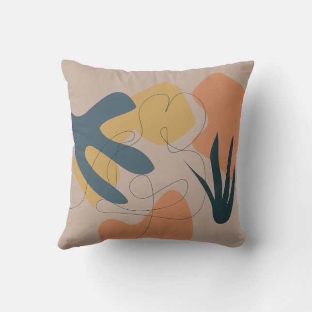 Line Drawing of Woman, Boho Artwork, Female Figure Throw Pillow (Back)