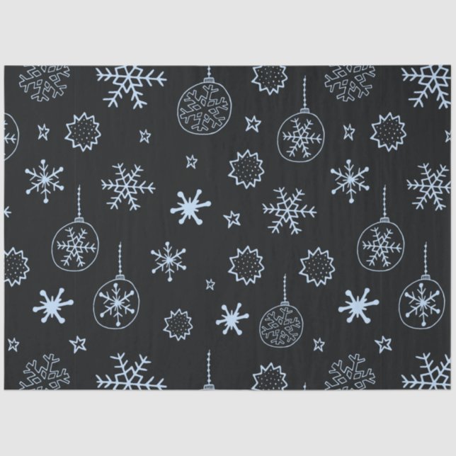 Line Drawing Ornaments and Snowflakes Christmas Tissue Paper (Front)