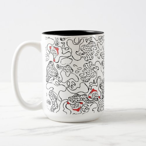Line drawing red and black Santa pattern Two_Tone Coffee Mug