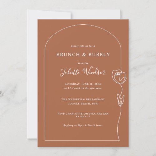 Line Drawing Rose Brunch  Bubbly Invitation