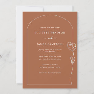 Line Drawing Rose Flower Terracotta Wedding Invitation