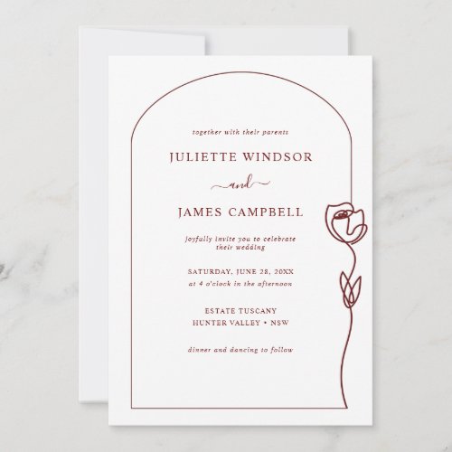 Line Drawing Rose Flower Wedding Invitation