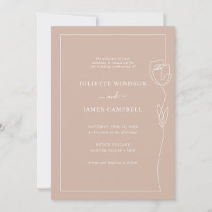 Line Drawing Rose Flower Wedding Invitation