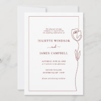Line Drawing Rose Flower Wedding Invitation