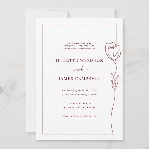 Line Drawing Rose Flower Wedding Invitation