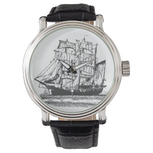 Line drawing Sailboat Windjammer Nautical Watch