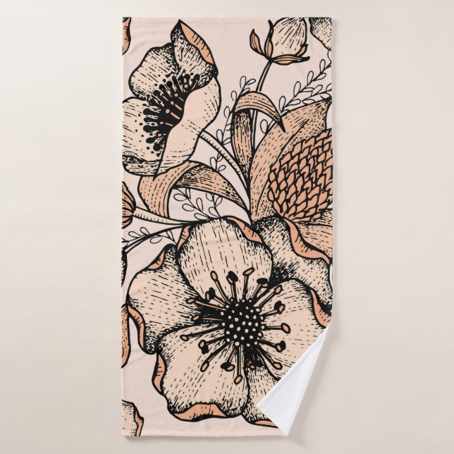 Line drawing seamless pattern. Light colors. Vinta Bath Towel (Bath Towel)