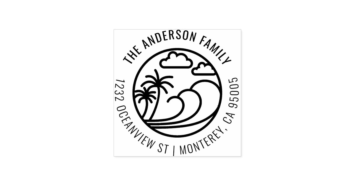 Line Drawing Tropical Wave Family Return Address Rubber Stamp Zazzle Com