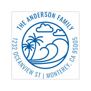 Line Drawing Tropical Wave Family Return Address Self-inking Stamp