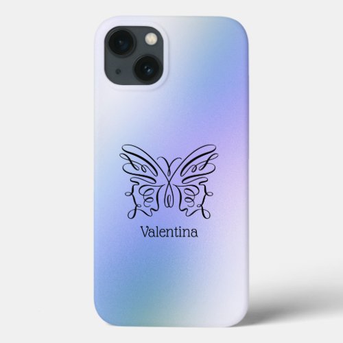 Line Drawn Blue Purple Butterly Holographic  iPhone 13 Case