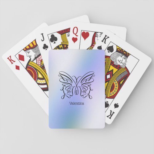 Line Drawn Blue Purple Butterly Holographic Playing Cards