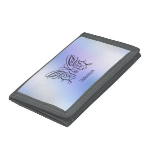 Line Drawn Blue Purple Butterly Holographic Tri-fold Wallet