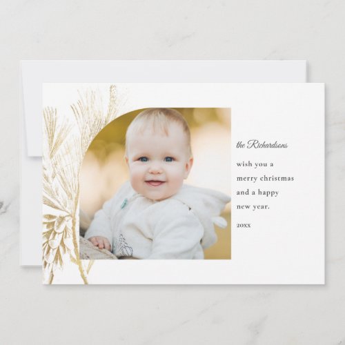 Line Drawn Gold Pine Photo  Holiday Card