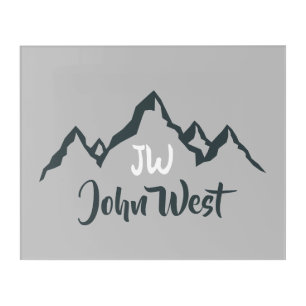 Line drawn mountain range personalizable monogram acrylic print