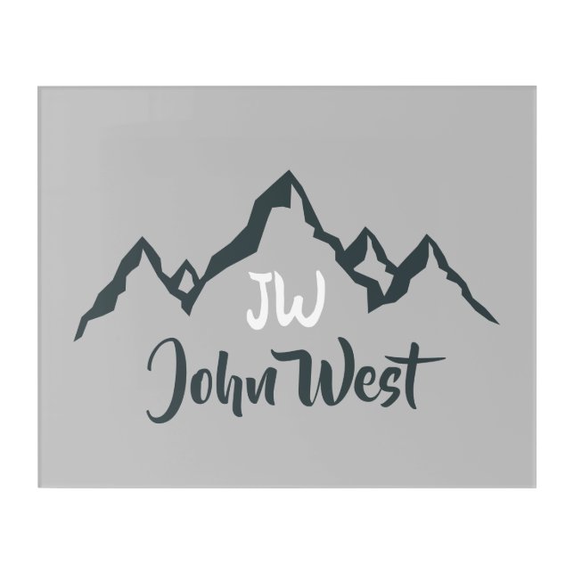 Line drawn mountain range personalizable monogram acrylic print (Front)