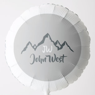 Line drawn mountain range personalizable monogram balloon