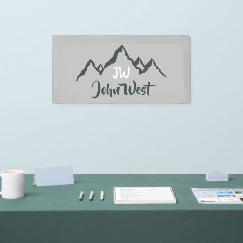 Line drawn mountain range personalizable monogram banner