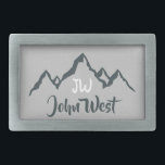 Line drawn mountain range personalizable monogram belt buckle<br><div class="desc">Line drawn mountain range personalizable monogram. Vector drawn mountains in grey blue color with a personalizable monogram and your name. Great gift from someone who loves mountains.</div>