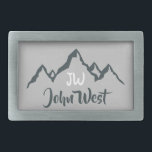 Line drawn mountain range personalizable monogram belt buckle<br><div class="desc">Line drawn mountain range personalizable monogram. Vector drawn mountains in grey blue color with a personalizable monogram and your name. Great gift from someone who loves mountains.</div>