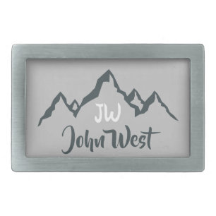 Line drawn mountain range personalizable monogram belt buckle