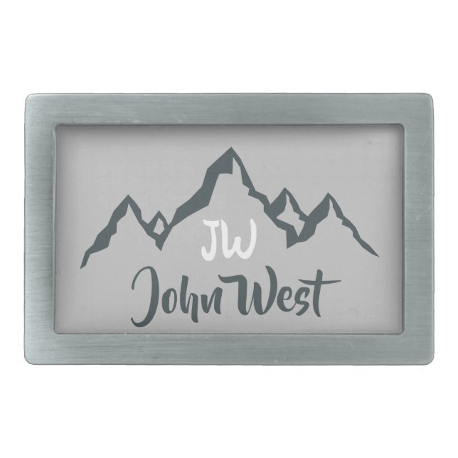 Line drawn mountain range personalizable monogram belt buckle (Front)
