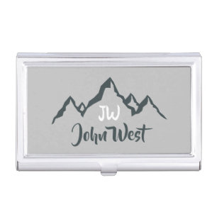 Line drawn mountain range personalizable monogram business card case