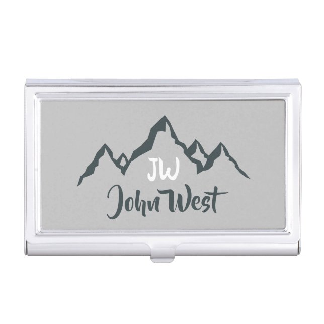 Line drawn mountain range personalizable monogram business card case (Front)