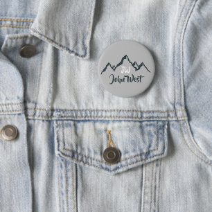 Line drawn mountain range personalizable monogram button