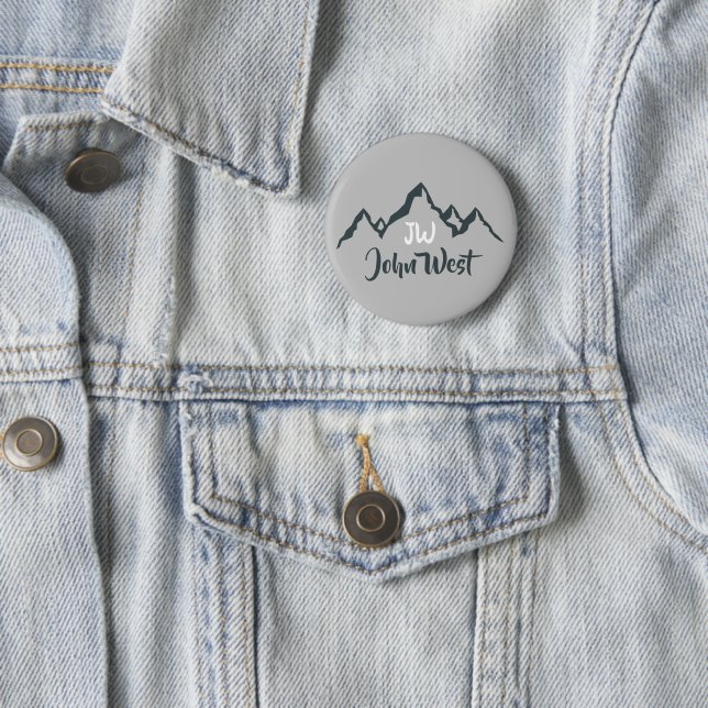 Line drawn mountain range personalizable monogram button (In Situ)