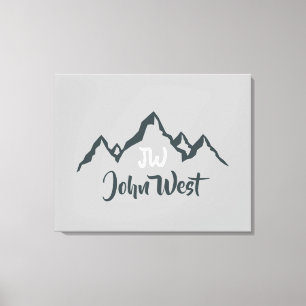 Line drawn mountain range personalizable monogram canvas print