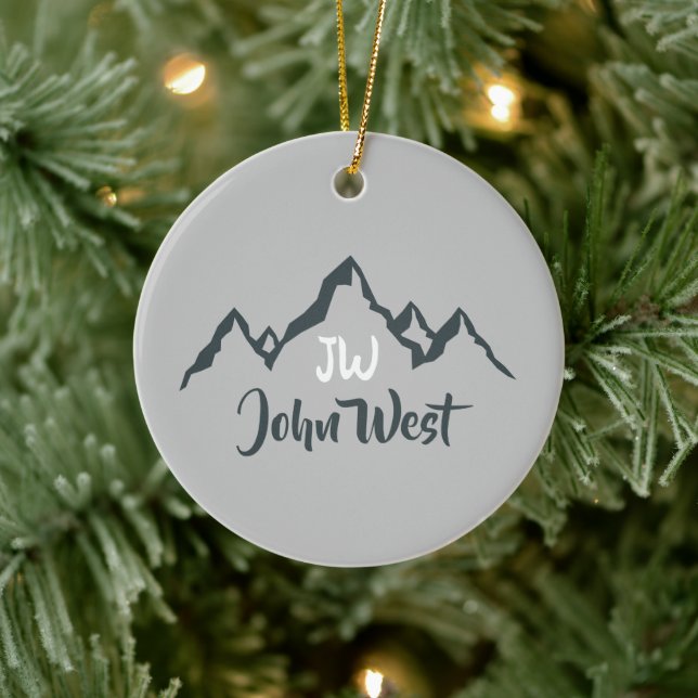Line drawn mountain range personalizable monogram ceramic ornament (Tree)