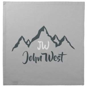 Line drawn mountain range personalizable monogram cloth napkin