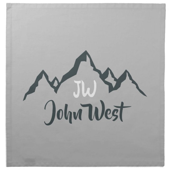 Line drawn mountain range personalizable monogram cloth napkin (Front)