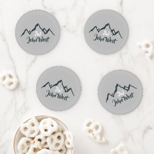 Line drawn mountain range personalizable monogram coaster set