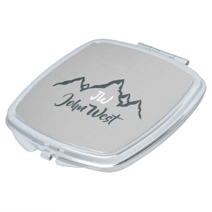 Line drawn mountain range personalizable monogram compact mirror