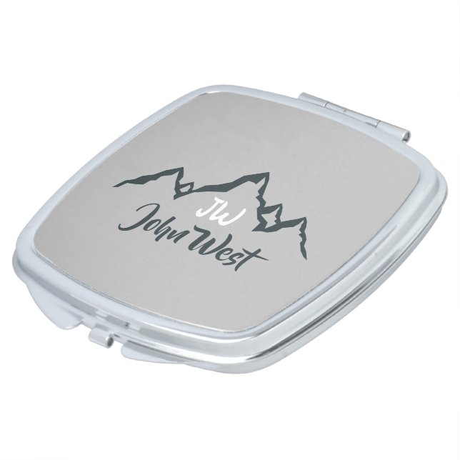 Line drawn mountain range personalizable monogram compact mirror (Turned)