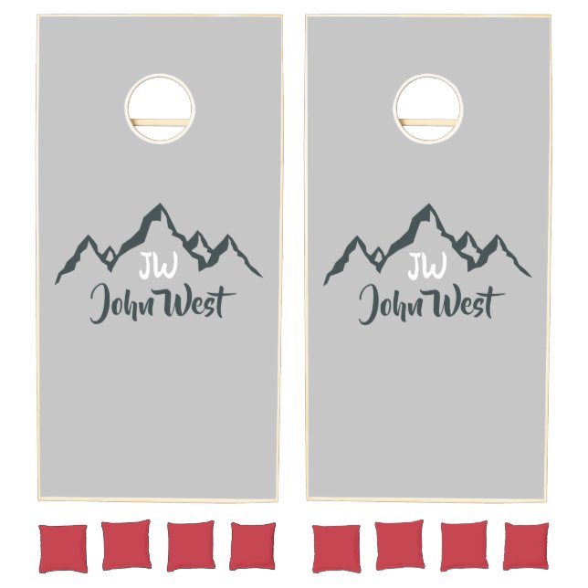 Line drawn mountain range personalizable monogram cornhole set (Set)