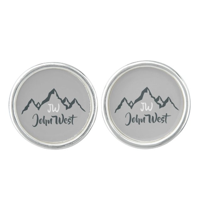 Line drawn mountain range personalizable monogram cufflinks (Front)