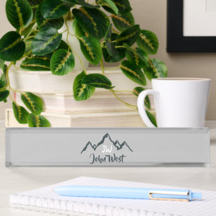 Line drawn mountain range personalizable monogram desk name plate