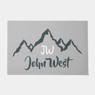 Line drawn mountain range personalizable monogram doormat