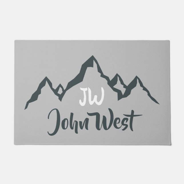 Line drawn mountain range personalizable monogram doormat (Front)
