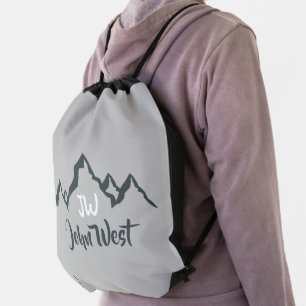 Line drawn mountain range personalizable monogram drawstring bag