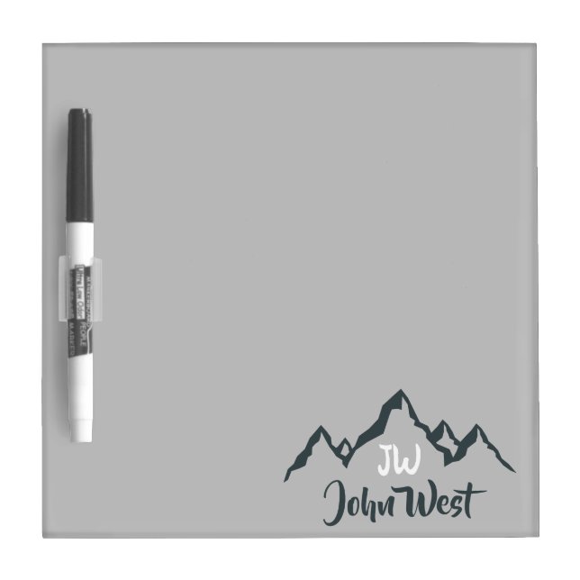 Line drawn mountain range personalizable monogram dry erase board (Front)