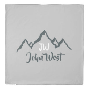 Line drawn mountain range personalizable monogram duvet cover