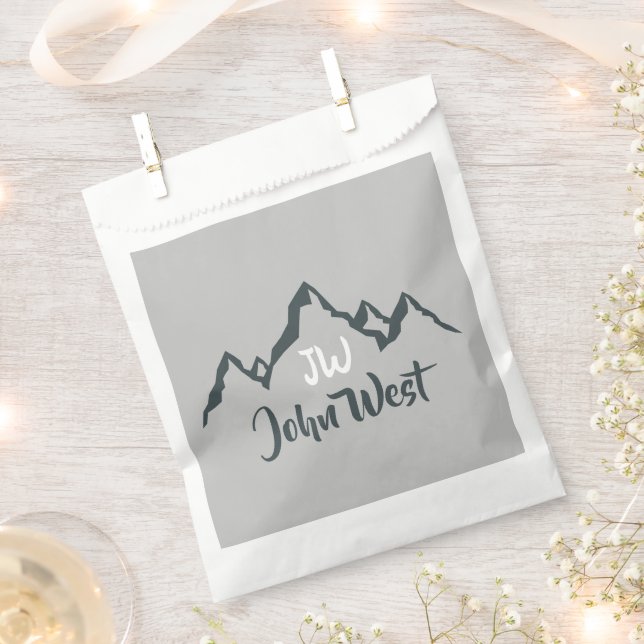 Line drawn mountain range personalizable monogram favor bag (Clipped)