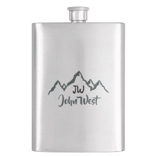Line drawn mountain range personalizable monogram flask