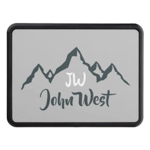 Line drawn mountain range personalizable monogram hitch cover